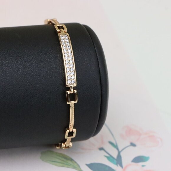 "Elegant Rose Gold Bracelet with Sparkling CZ Bar Accent, XPBL0904 - Picture 9 of 13